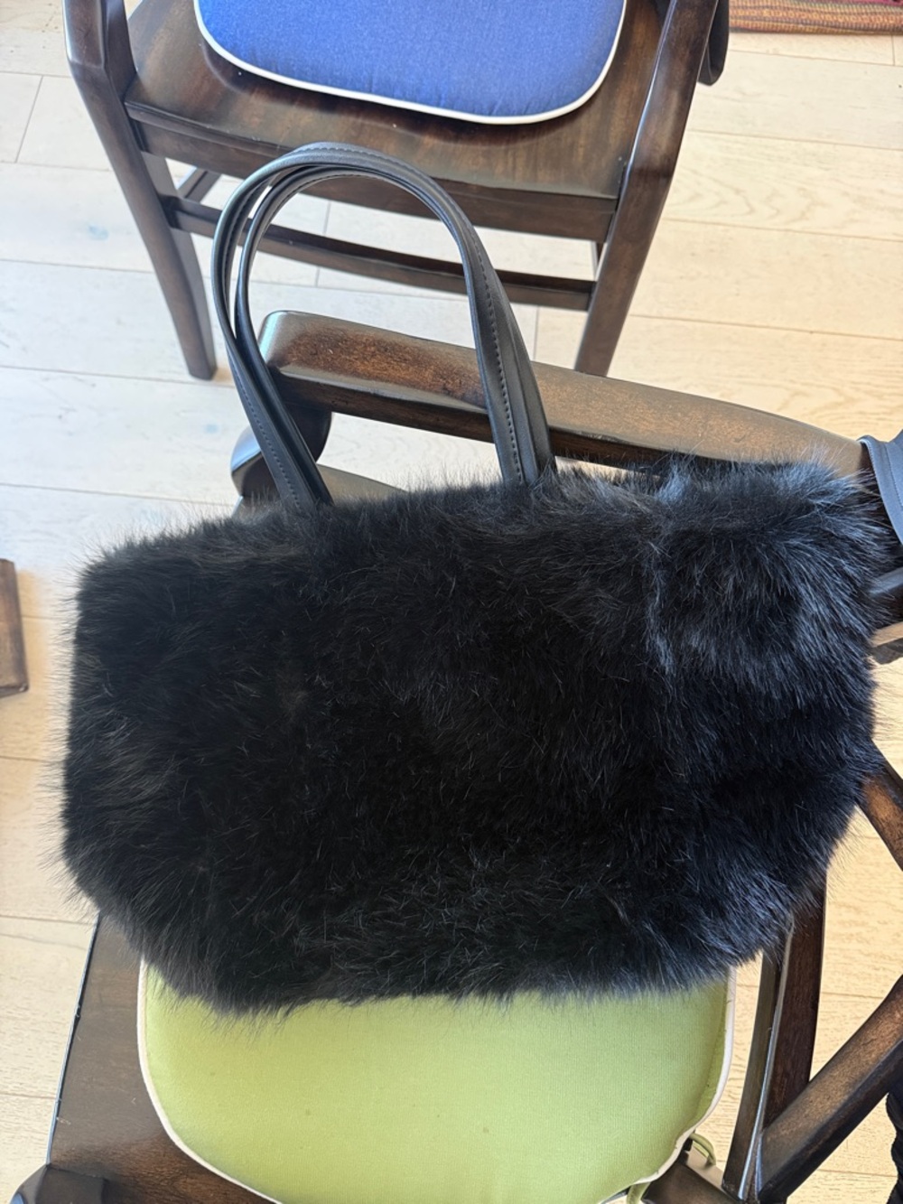 GAP Black Faux Fur Tote with Leather Handles